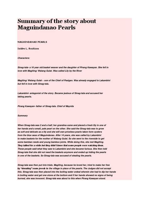 Summary of The Story About Maguindanao Pearls .
